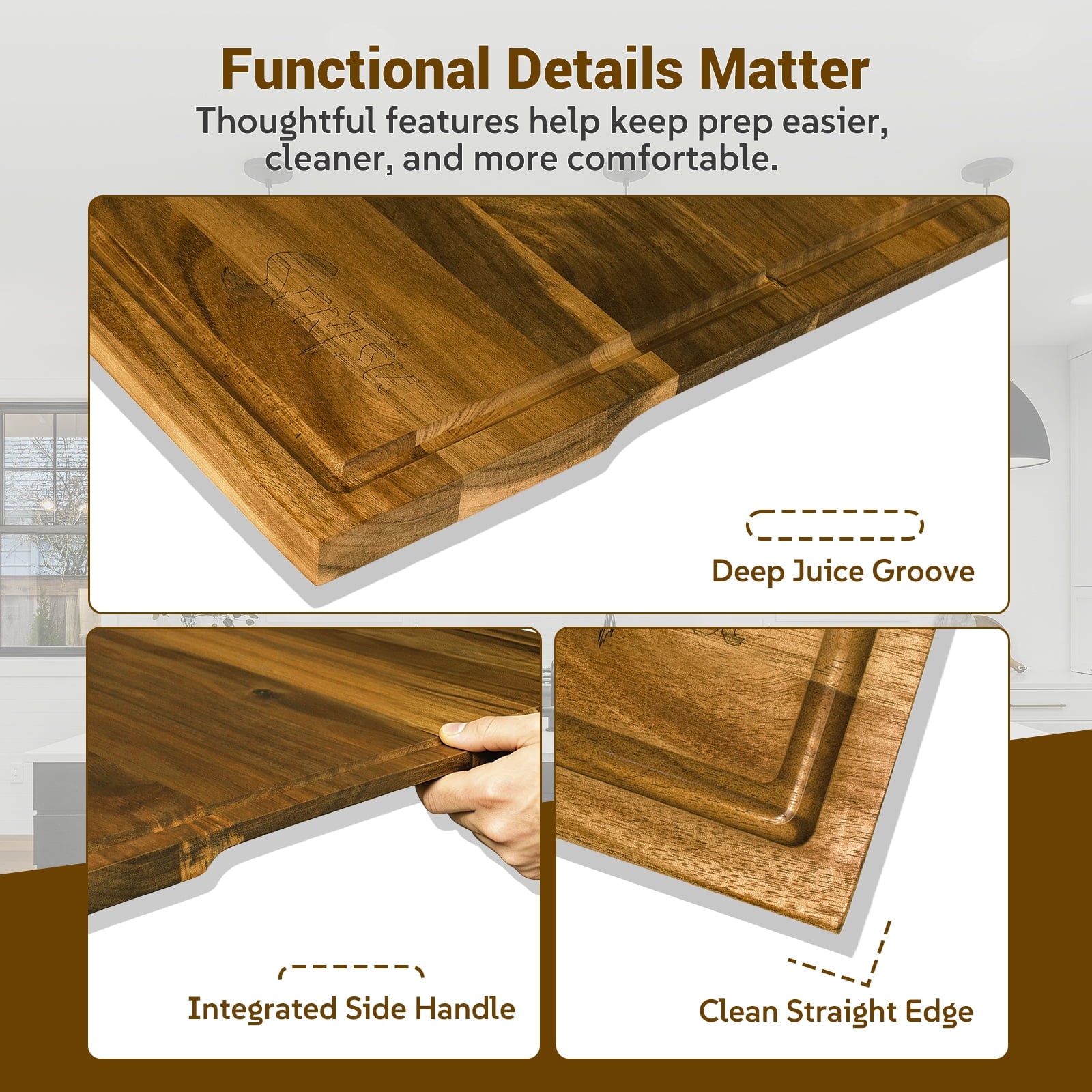 Sentsu Extra Large Acacia Wood Cutting Board with Juice Groove and Handles, 36 x 24 in