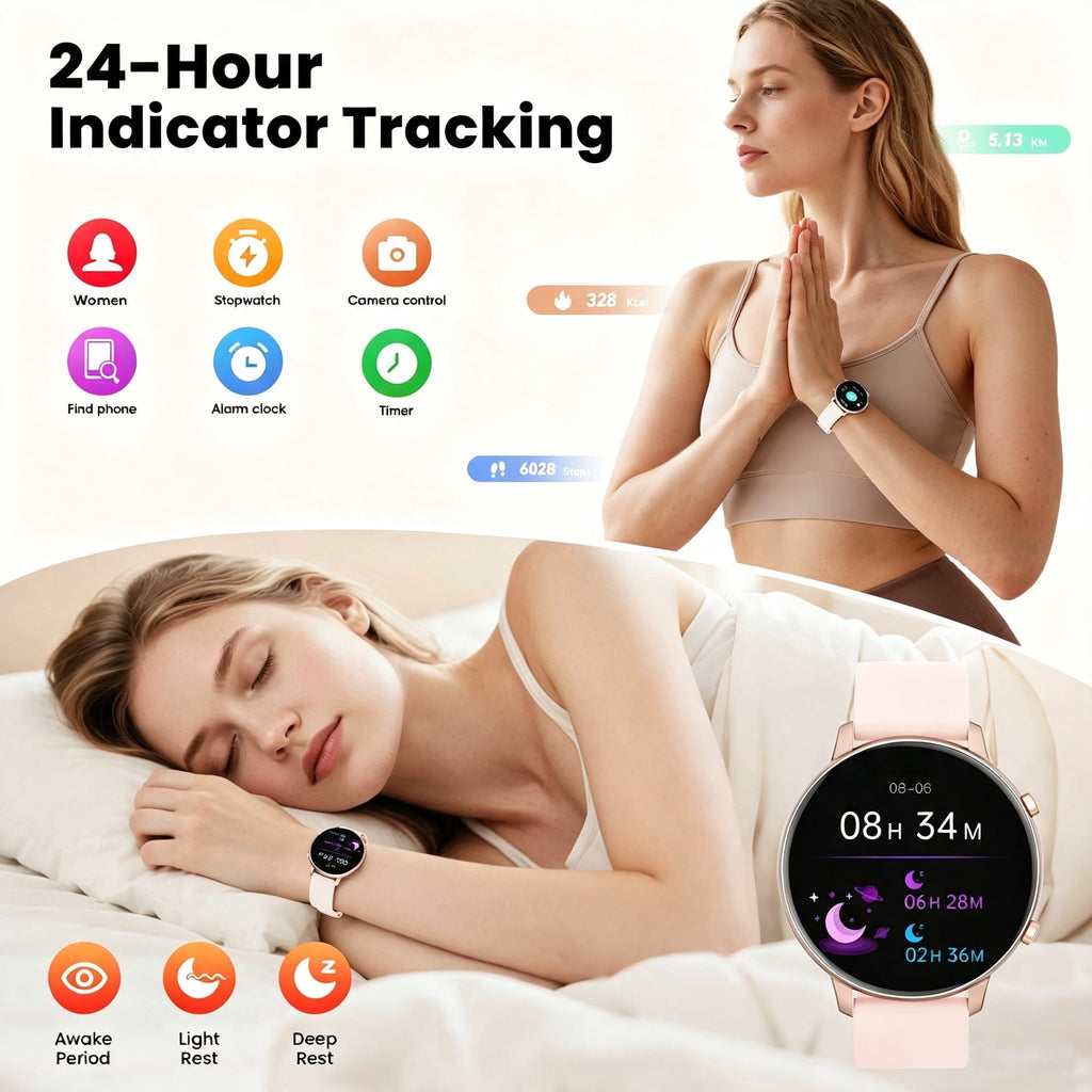 Mingdaln Smart Watch for Women, with 1.39" HD Answer Make Call/IP68 Waterproof/10 Days Standby, with Fitness Tracker,Smartwatch for Android IPhone Devices（Gold）