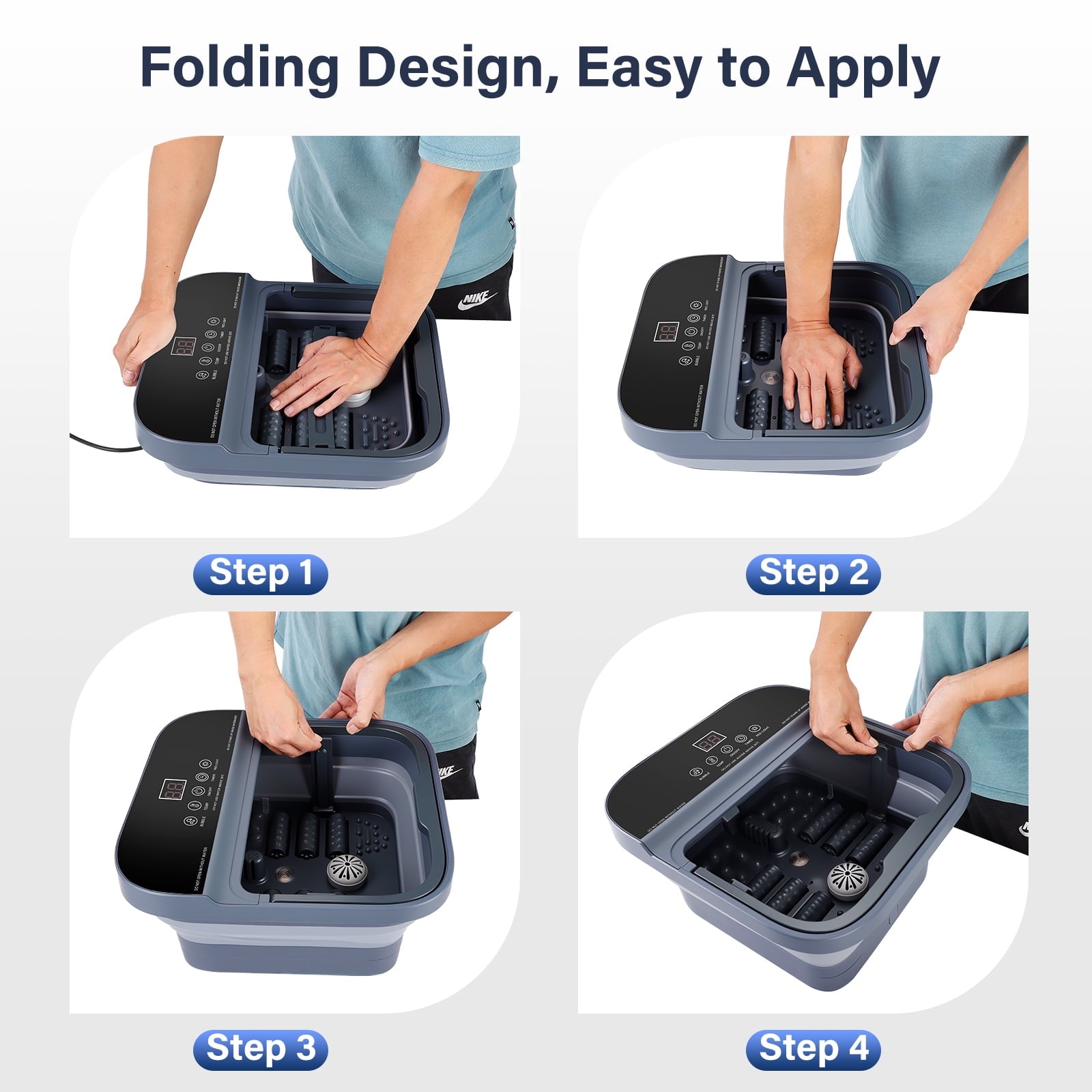 Doulami Collapsible Foot Spa Massager with Heat & Massage Rollers,Temp Control,Bubble,Touch Screen,Remote Control